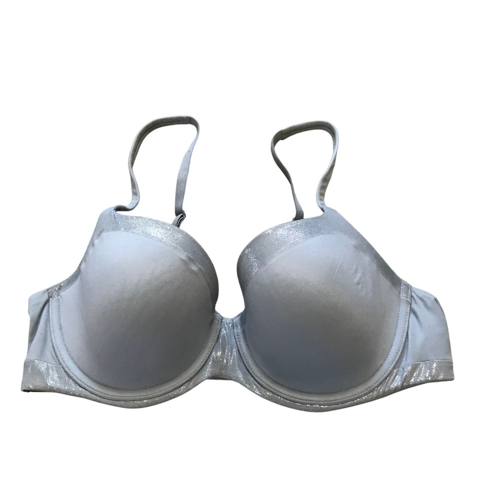 Victoria's Secret Body By Victoria Lined Demi Bra 34D Gray Silver Shimmer Trim‎